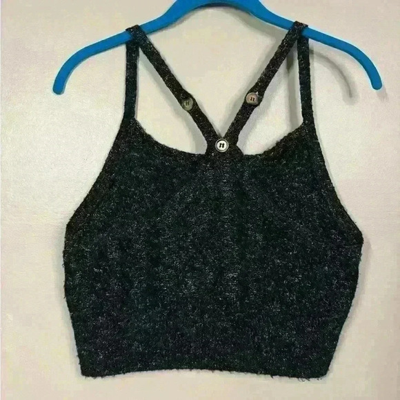 Free people black noir knit cropped tank sweater adjustable button straps small - Picture 5 of 8